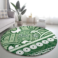 Green Bula Fiji Round Carpet Fijian Language Week Tapa Cloth - Pastel LT14 - Polynesian Pride