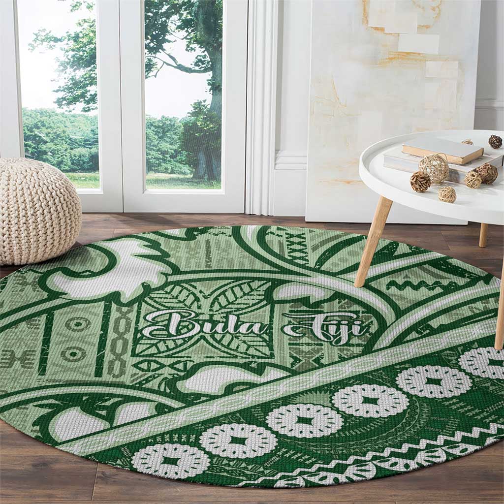 Green Bula Fiji Round Carpet Fijian Language Week Tapa Cloth - Pastel LT14 - Polynesian Pride