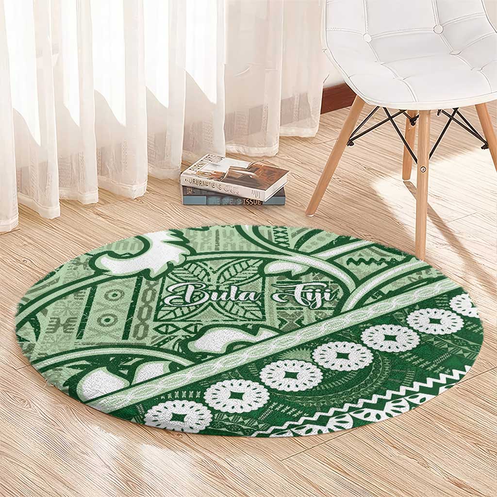 Green Bula Fiji Round Carpet Fijian Language Week Tapa Cloth - Pastel LT14 - Polynesian Pride