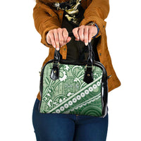 Green Bula Fiji Shoulder Handbag Fijian Language Week Tapa Cloth - Pastel LT14 One Size Green - Polynesian Pride