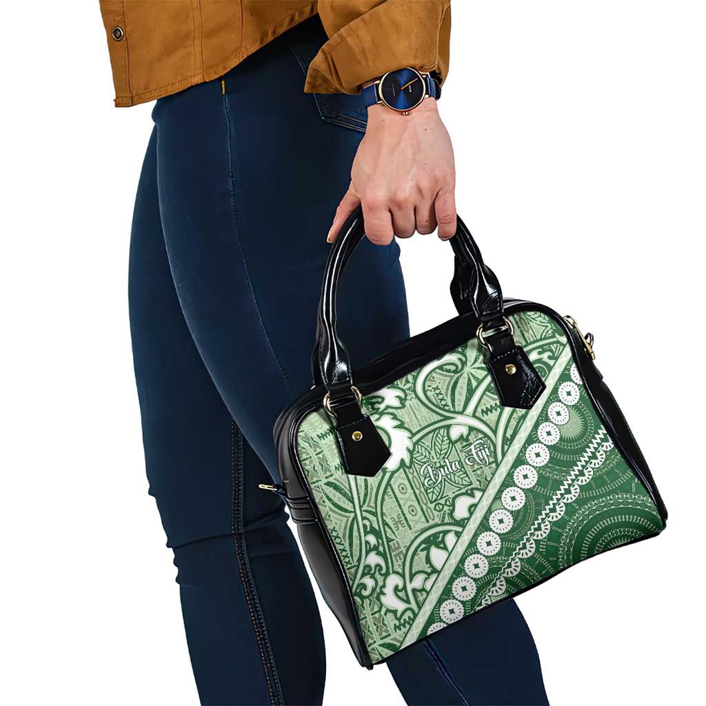 Green Bula Fiji Shoulder Handbag Fijian Language Week Tapa Cloth - Pastel LT14 - Polynesian Pride