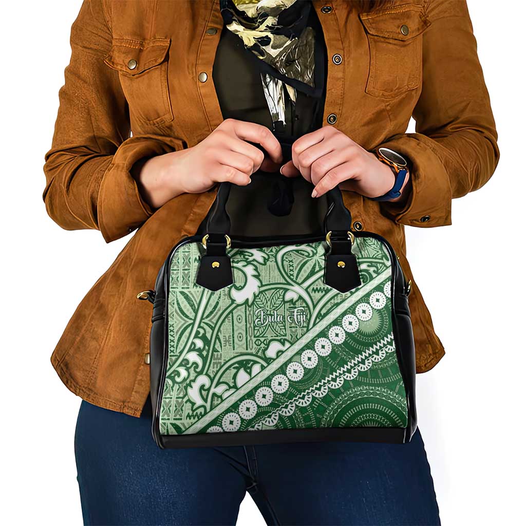 Green Bula Fiji Shoulder Handbag Fijian Language Week Tapa Cloth - Pastel LT14 - Polynesian Pride