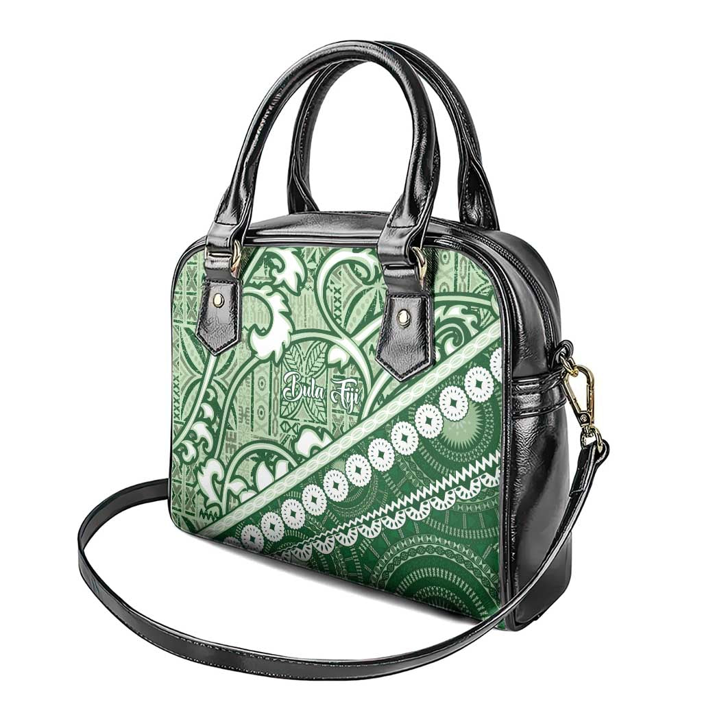 Green Bula Fiji Shoulder Handbag Fijian Language Week Tapa Cloth - Pastel LT14 - Polynesian Pride