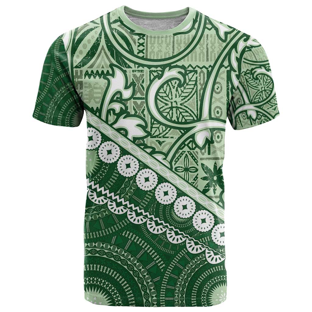 Green Bula Fiji T Shirt Fijian Language Week Tapa Cloth - Pastel LT14 Green - Polynesian Pride