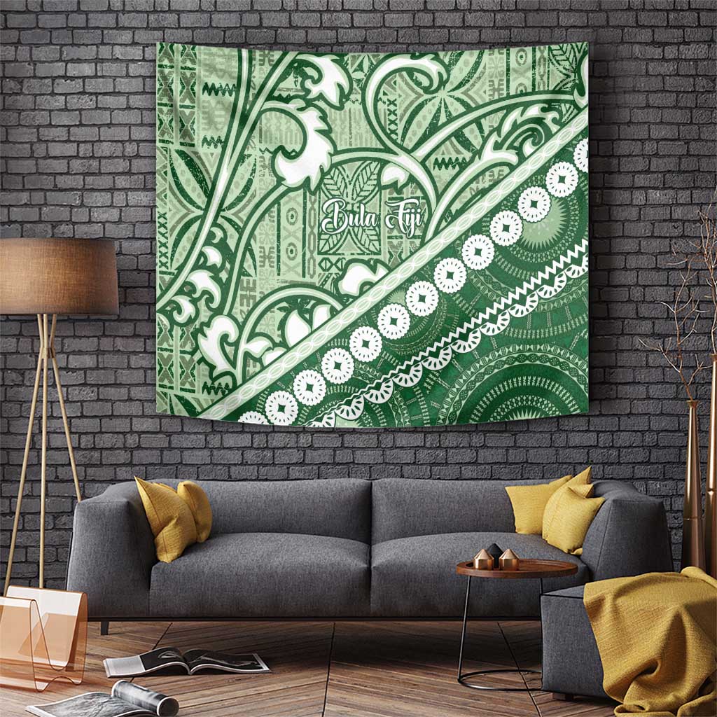 Green Bula Fiji Tapestry Fijian Language Week Tapa Cloth - Pastel LT14 - Polynesian Pride