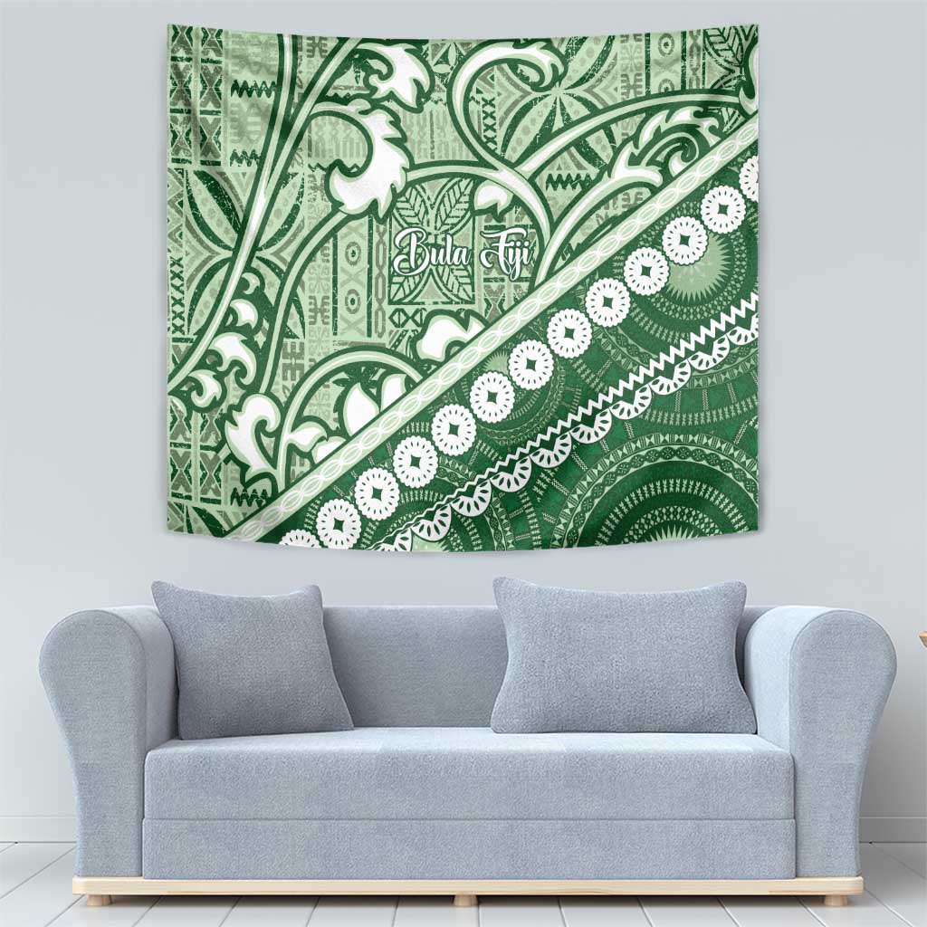 Green Bula Fiji Tapestry Fijian Language Week Tapa Cloth - Pastel LT14 - Polynesian Pride