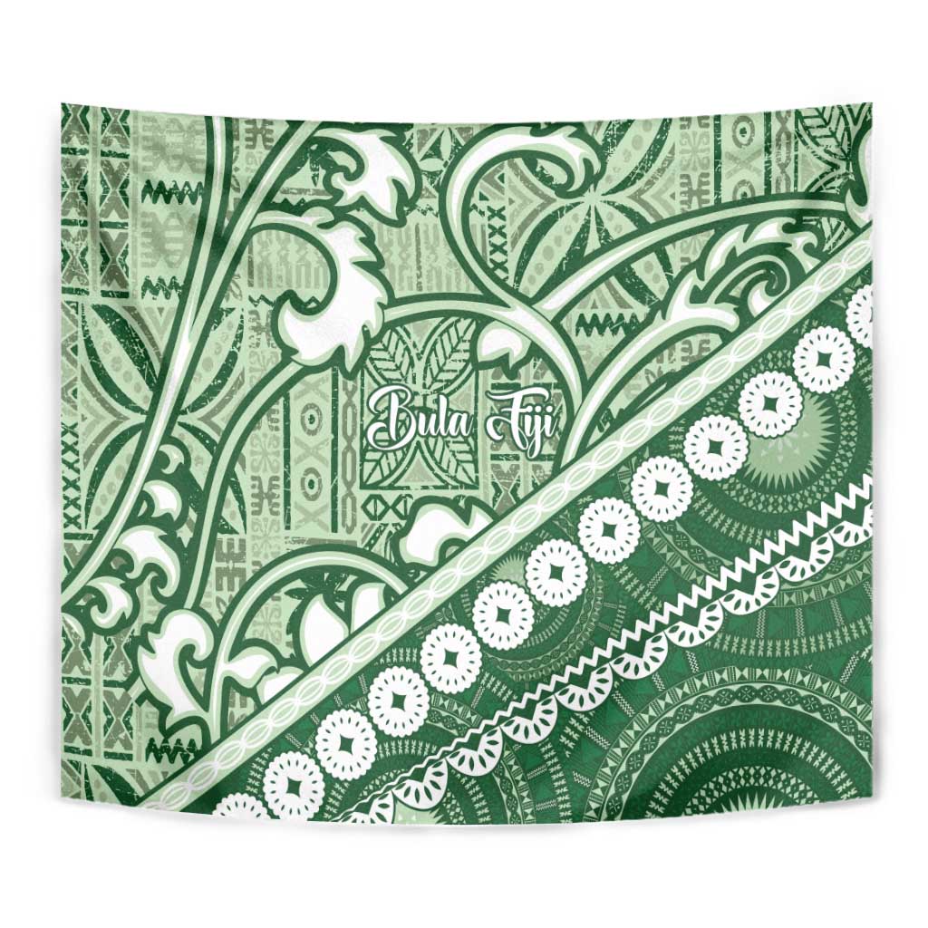 Green Bula Fiji Tapestry Fijian Language Week Tapa Cloth - Pastel LT14 - Polynesian Pride