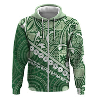 Green Bula Fiji Zip Hoodie Fijian Language Week Tapa Cloth - Pastel LT14 Zip Hoodie Green - Polynesian Pride