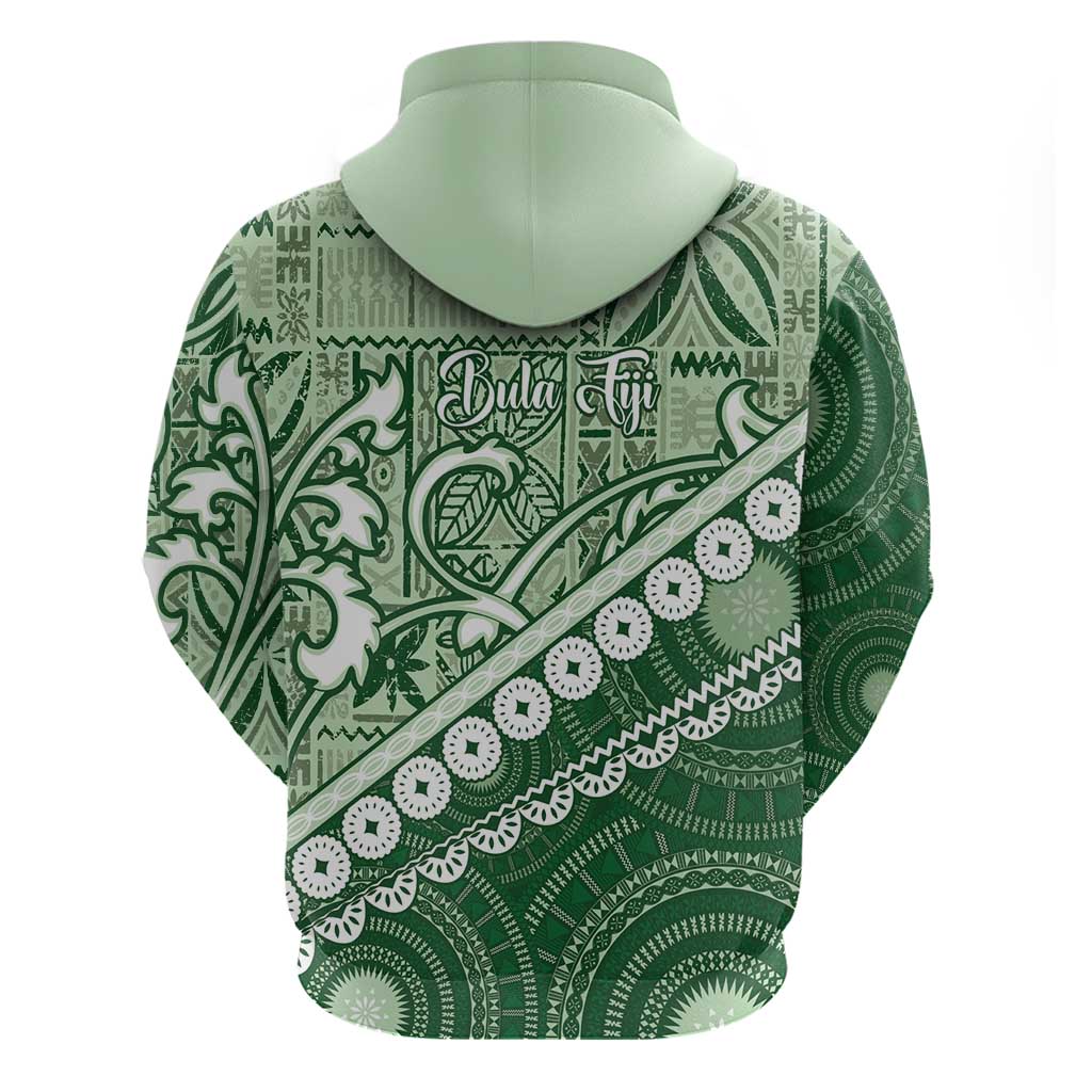 Green Bula Fiji Zip Hoodie Fijian Language Week Tapa Cloth - Pastel LT14 - Polynesian Pride