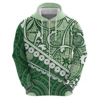 Green Bula Fiji Zip Hoodie Fijian Language Week Tapa Cloth - Pastel LT14 - Polynesian Pride