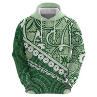 Green Bula Fiji Zip Hoodie Fijian Language Week Tapa Cloth - Pastel LT14 - Polynesian Pride