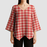 Red Japanese Palaka Pride Kimono Sleeve Blouse LT14 - Polynesian Pride