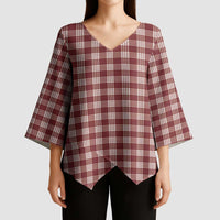Burgundy Japanese Palaka Pride Kimono Sleeve Blouse LT14 - Polynesian Pride