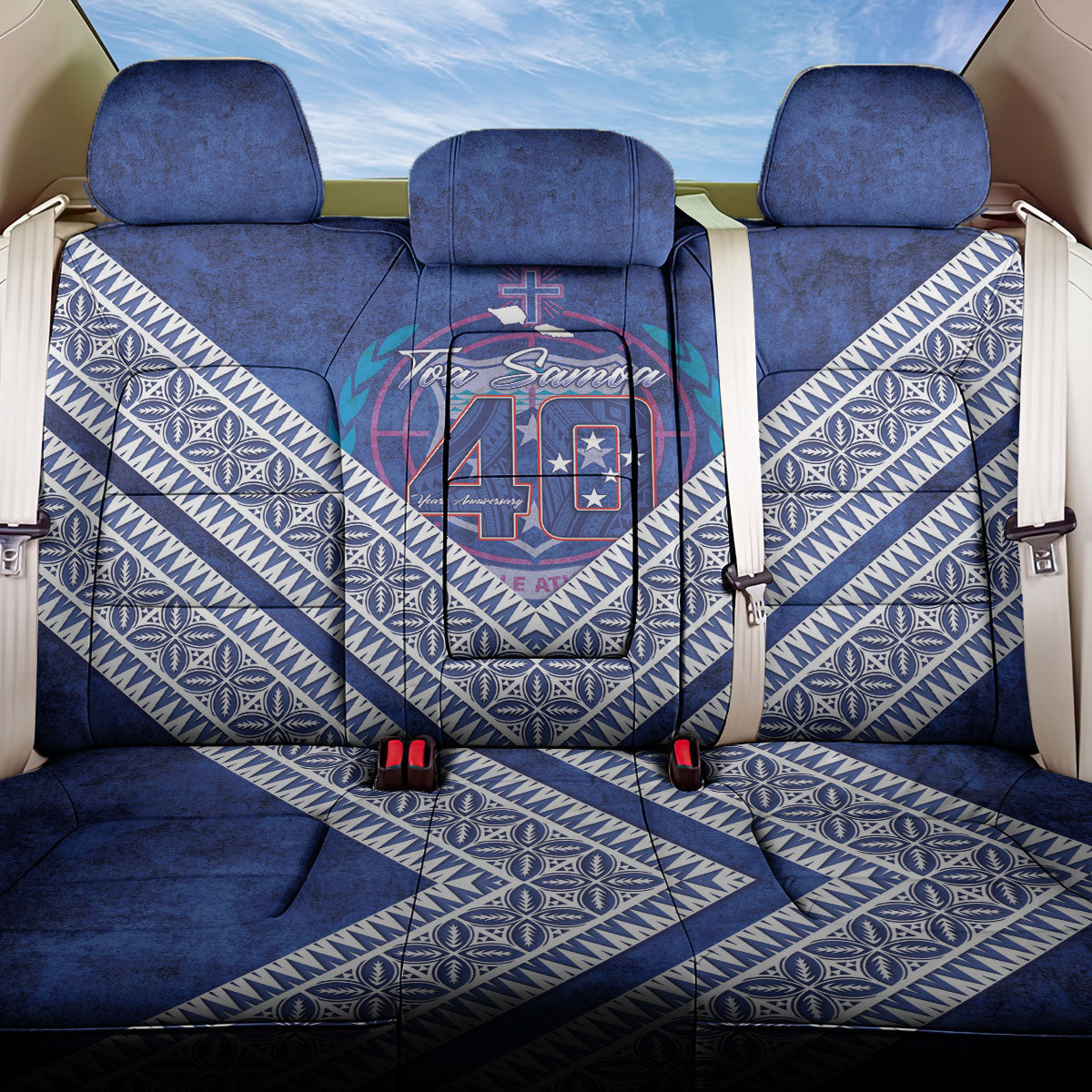 Toa Samoa Rugby Back Car Seat Cover 40th Anniversary Samoan Siapo Pattern LT14 One Size Blue - Polynesian Pride
