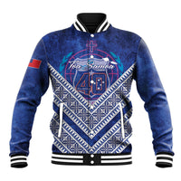 Toa Samoa Rugby Custom Baseball Jacket 40th Anniversary Samoan Siapo Pattern LT14 Unisex Blue - Polynesian Pride
