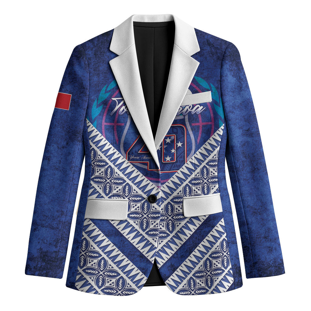 Toa Samoa Rugby Custom Blazer 40th Anniversary Samoan Siapo Pattern LT14 Unisex Blue - Polynesian Pride