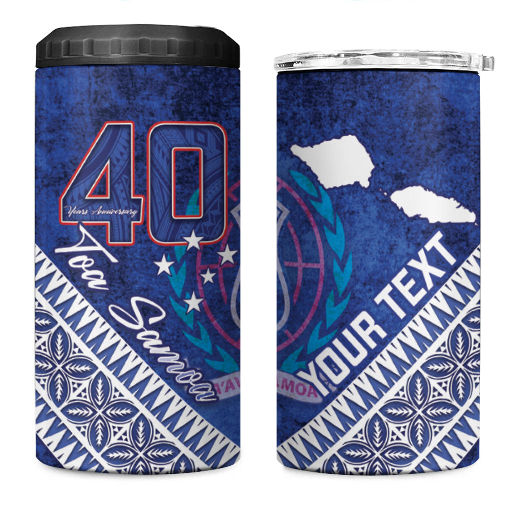 Toa Samoa Rugby Custom 4 in 1 Can Cooler Tumbler 40th Anniversary Samoan Siapo Pattern LT14 One Size: 16 oz Blue - Polynesian Pride