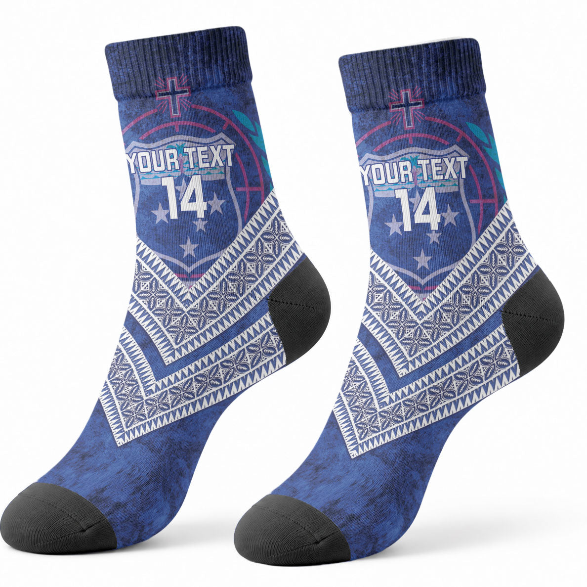 Toa Samoa Rugby Custom Crew Socks 40th Anniversary Samoan Siapo Pattern LT14 - Polynesian Pride