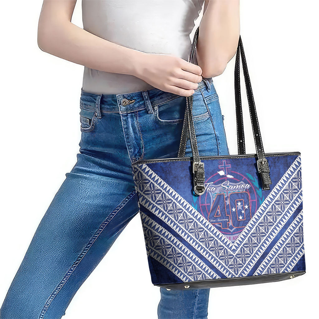 Toa Samoa Rugby Leather Tote Bag 40th Anniversary Samoan Siapo Pattern LT14 - Polynesian Pride