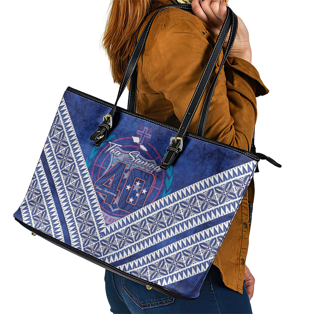 Toa Samoa Rugby Leather Tote Bag 40th Anniversary Samoan Siapo Pattern LT14 - Polynesian Pride