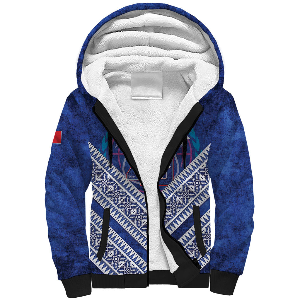 Toa Samoa Rugby Custom Sherpa Hoodie 40th Anniversary Samoan Siapo Pattern LT14 Unisex Blue - Polynesian Pride