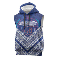 Toa Samoa Rugby Custom Sleeveless Hoodie 40th Anniversary Samoan Siapo Pattern LT14 Blue - Polynesian Pride