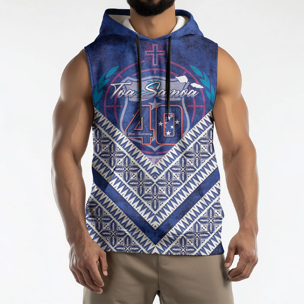 Toa Samoa Rugby Custom Sleeveless Hoodie 40th Anniversary Samoan Siapo Pattern LT14 - Polynesian Pride