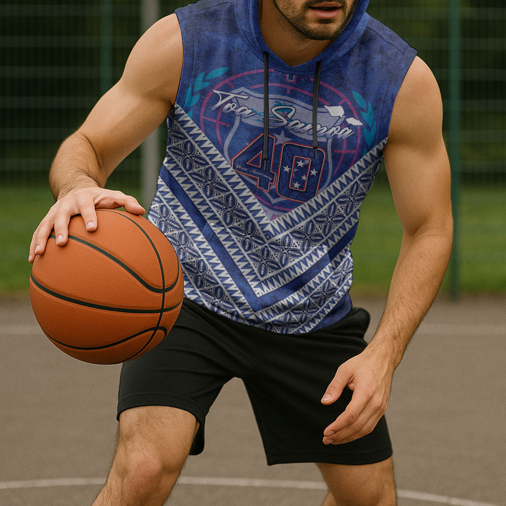 Toa Samoa Rugby Custom Sleeveless Hoodie 40th Anniversary Samoan Siapo Pattern LT14 - Polynesian Pride