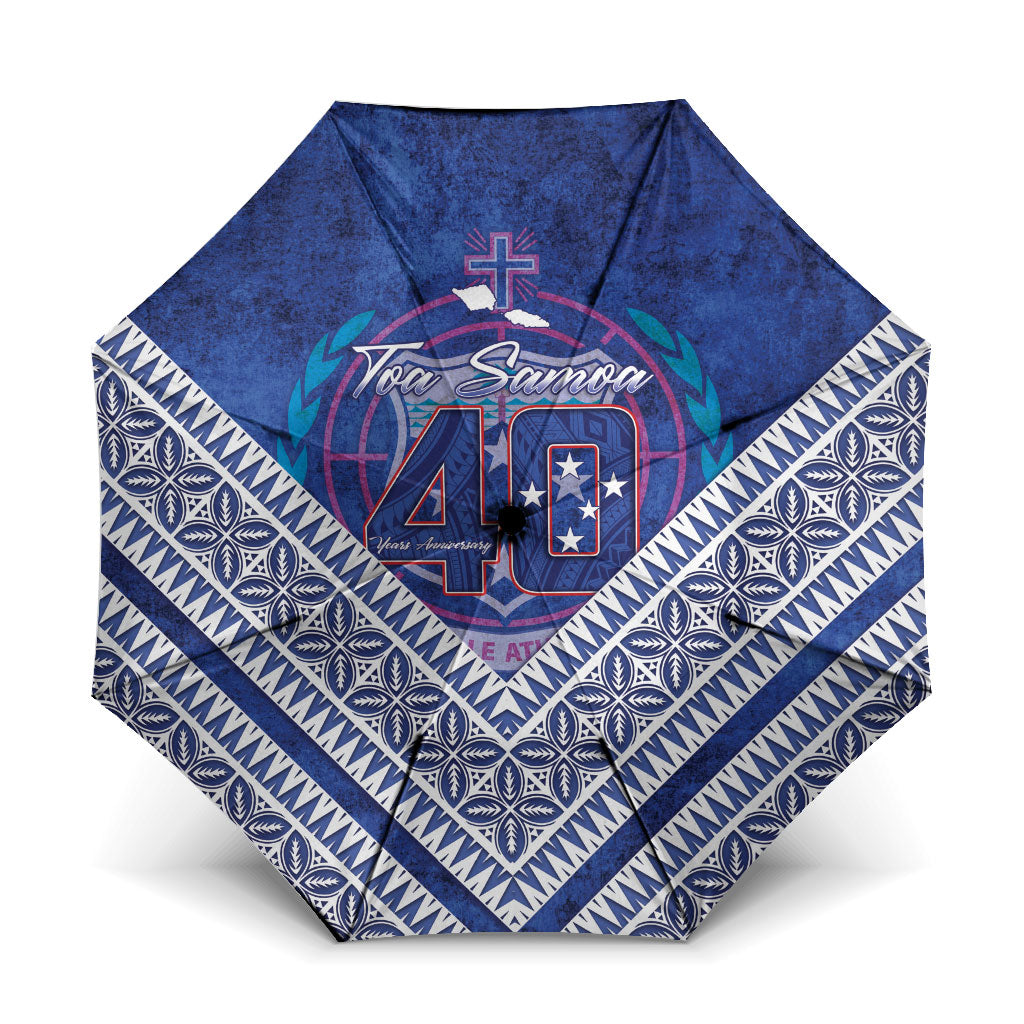 Toa Samoa Rugby Umbrella 40th Anniversary Samoan Siapo Pattern LT14 One Size Folded 11.42 inch Opened Diameter 37.4 inch Blue - Polynesian Pride