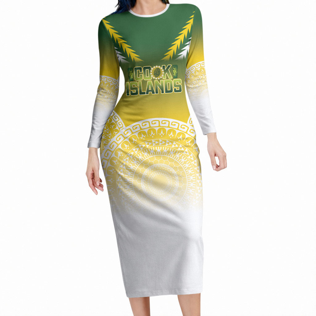 Cook Islands Rugby Custom Long Sleeve Bodycon Dress Come On Kukis LT14 Long Dress Multicolor - Polynesian Pride