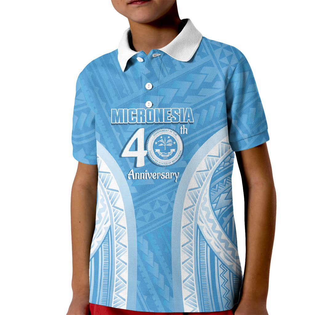Federated States of Micronesia Independence Day Kid Polo Shirt FSM 40th Anniversary Proud LT14 Kid Blue - Polynesian Pride