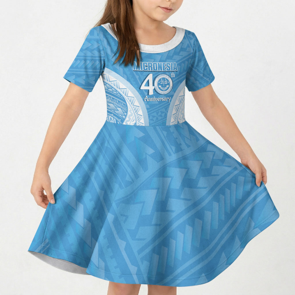 Federated States of Micronesia Independence Day Kid Short Sleeve Dress FSM 40th Anniversary Proud LT14 KID Blue - Polynesian Pride