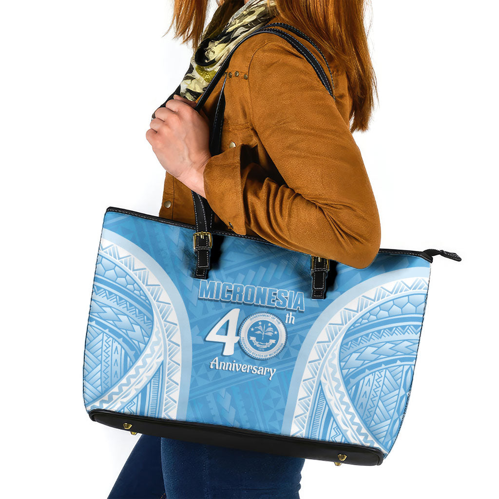 Federated States of Micronesia Independence Day Leather Tote Bag FSM 40th Anniversary Proud LT14 Blue - Polynesian Pride