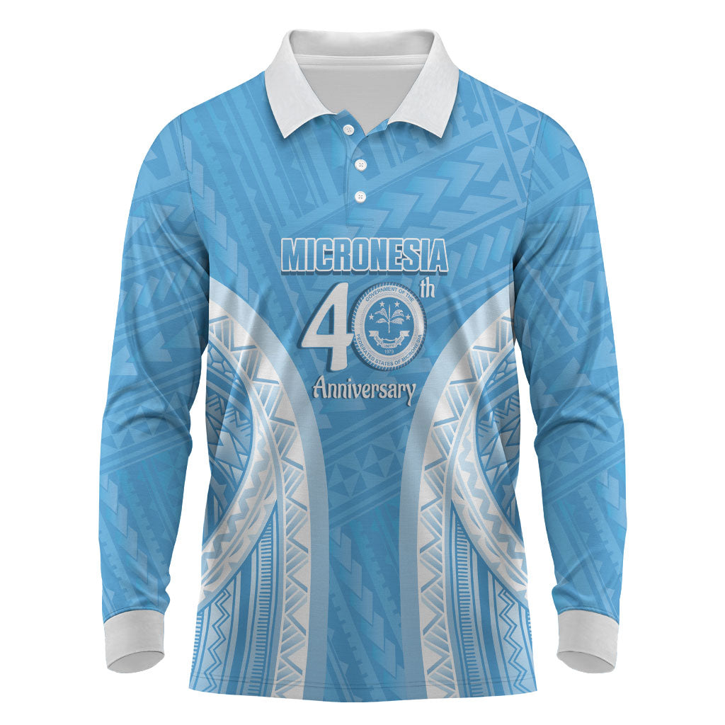 Federated States of Micronesia Independence Day Long Sleeve Polo Shirt FSM 40th Anniversary Proud LT14 Blue - Polynesian Pride