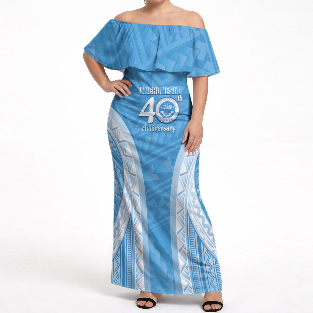 Federated States of Micronesia Independence Day Off Shoulder Maxi Dress FSM 40th Anniversary Proud LT14 Women Blue - Polynesian Pride