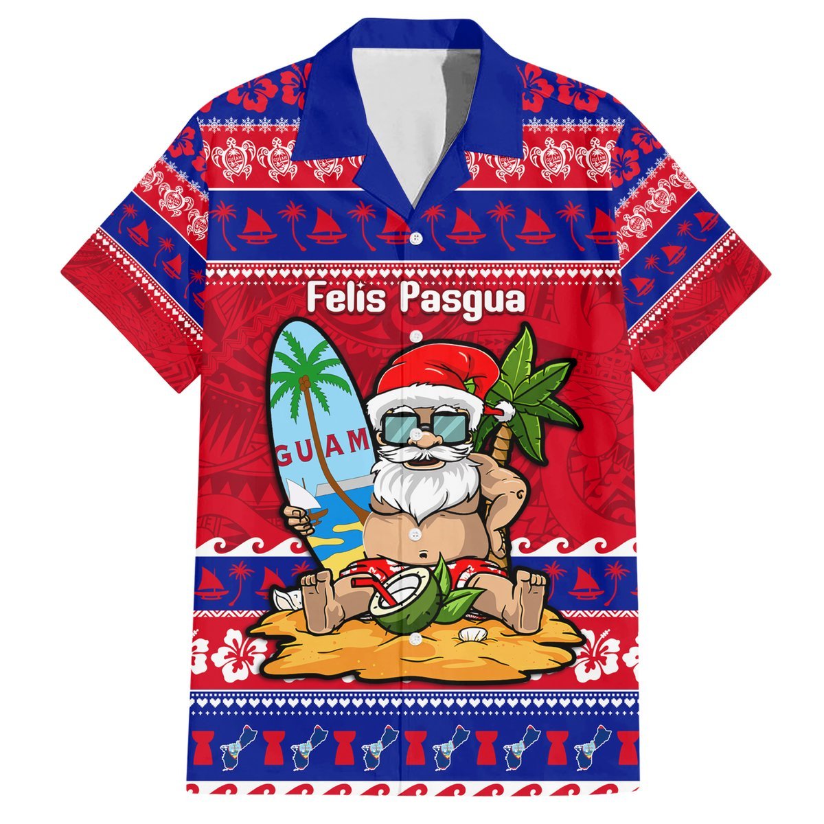 Custom Guam Christmas Hawaiian Shirt Guaman Santas Felis Pasgua LT14 Blue - Polynesian Pride
