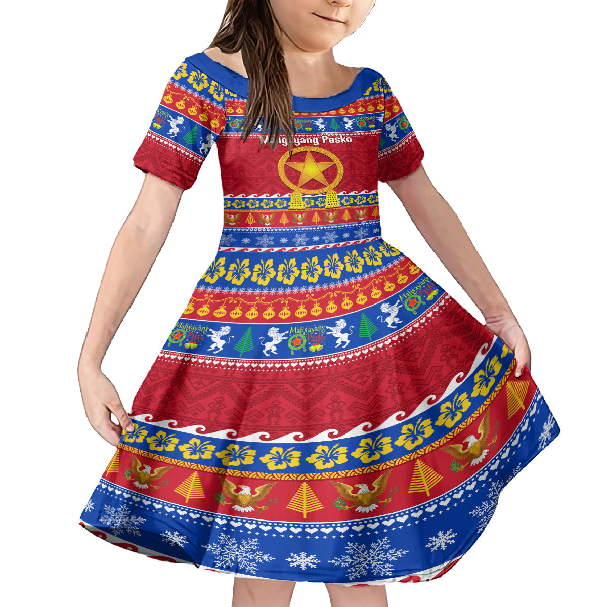 Custom Philippines Christmas Kid Short Sleeve Dress Filipino Parol Maligayang Pasko LT14 KID Blue - Polynesian Pride