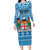 Custom Fiji Christmas Long Sleeve Bodycon Dress Fijian Tapa Marau na Kerisimasi LT14 Long Dress Blue - Polynesian Pride