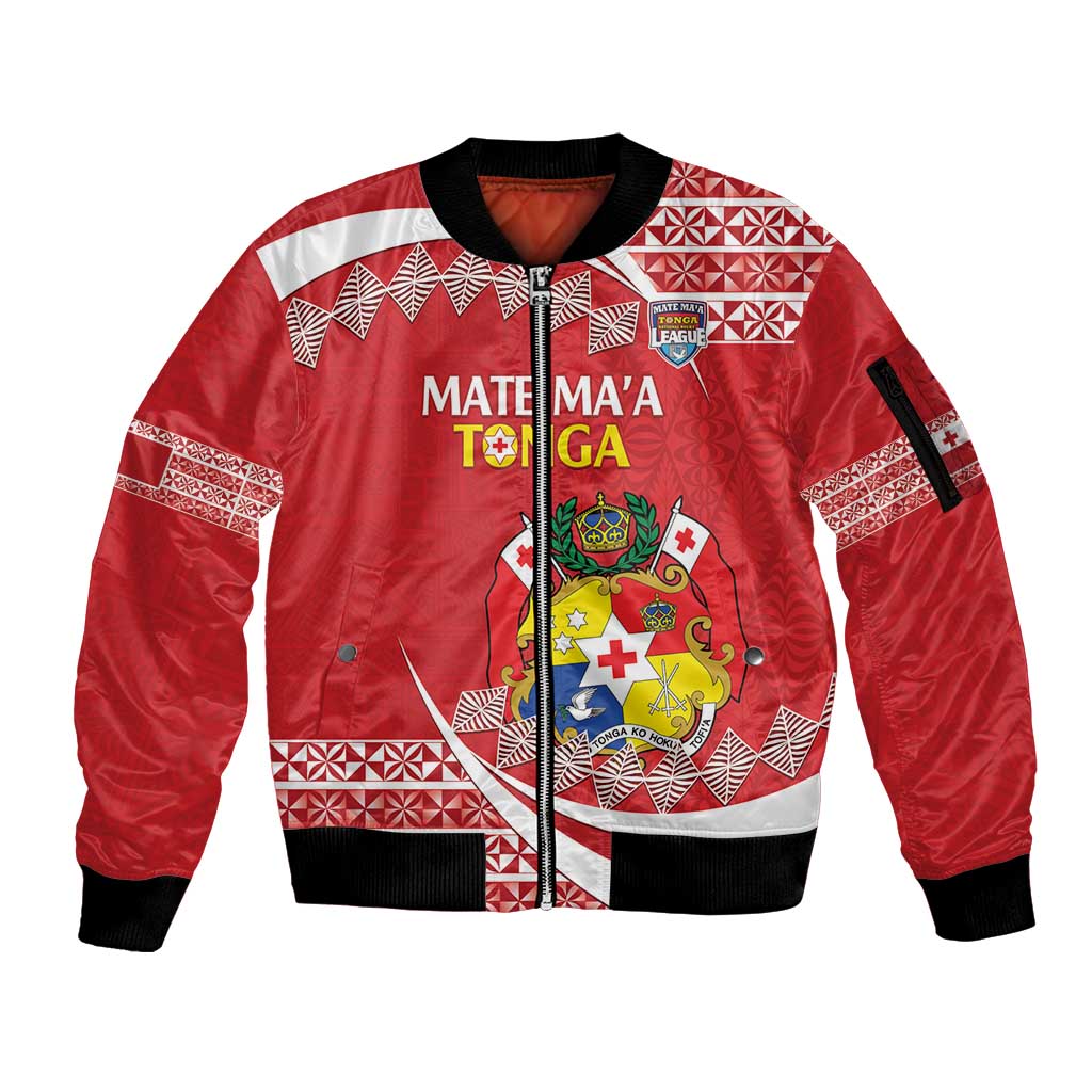 Custom Mate Maa Tonga Sleeve Zip Bomber Jacket 2024 Go Champions LT14 Unisex Red - Polynesian Pride