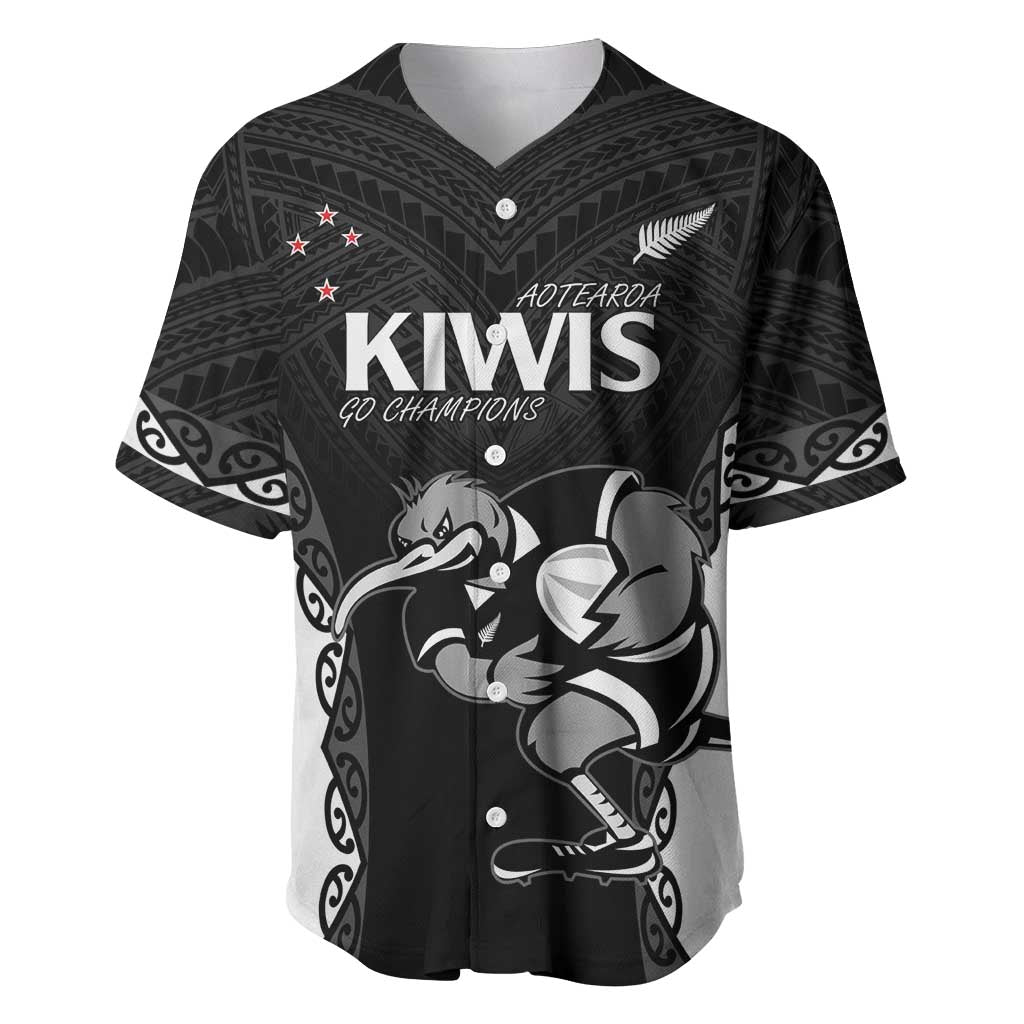 Aotearoa Rugby Custom Baseball Jersey Maori Kiwi - Mascot Style LT14 Black - Polynesian Pride