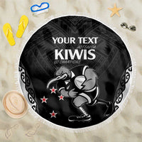 Aotearoa Rugby Custom Beach Blanket Maori Kiwi - Mascot Style LT14 One Size 150cm Black - Polynesian Pride