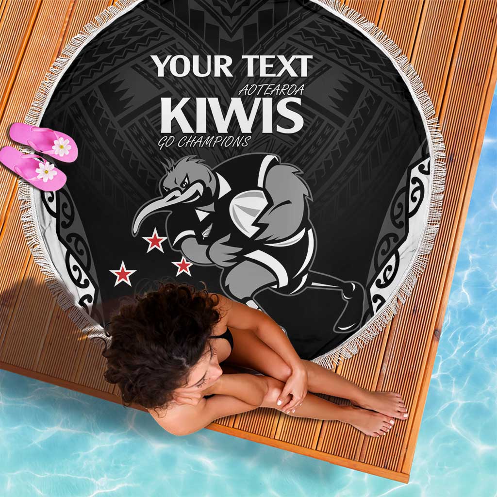 Aotearoa Rugby Custom Beach Blanket Maori Kiwi - Mascot Style LT14 - Polynesian Pride