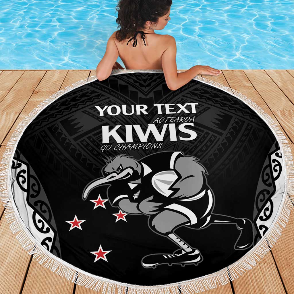 Aotearoa Rugby Custom Beach Blanket Maori Kiwi - Mascot Style LT14 - Polynesian Pride