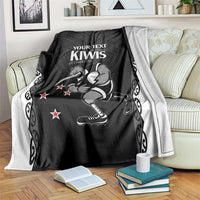 Aotearoa Rugby Custom Blanket Maori Kiwi - Mascot Style LT14 Black - Polynesian Pride
