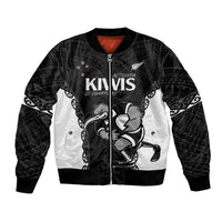 Aotearoa Rugby Custom Bomber Jacket Maori Kiwi - Mascot Style LT14 Unisex Black - Polynesian Pride
