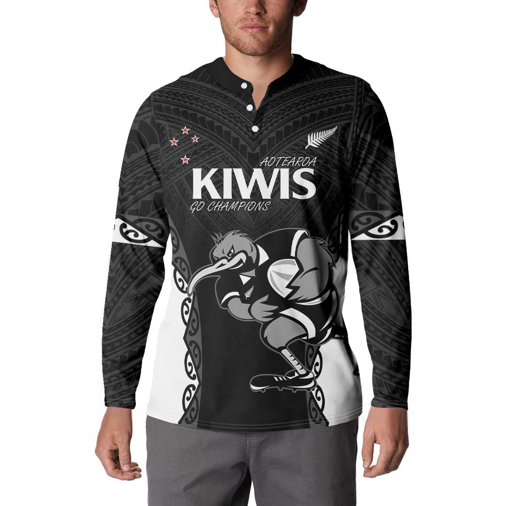 Aotearoa Rugby Custom Button Sweatshirt Maori Kiwi - Mascot Style LT14 - Polynesian Pride