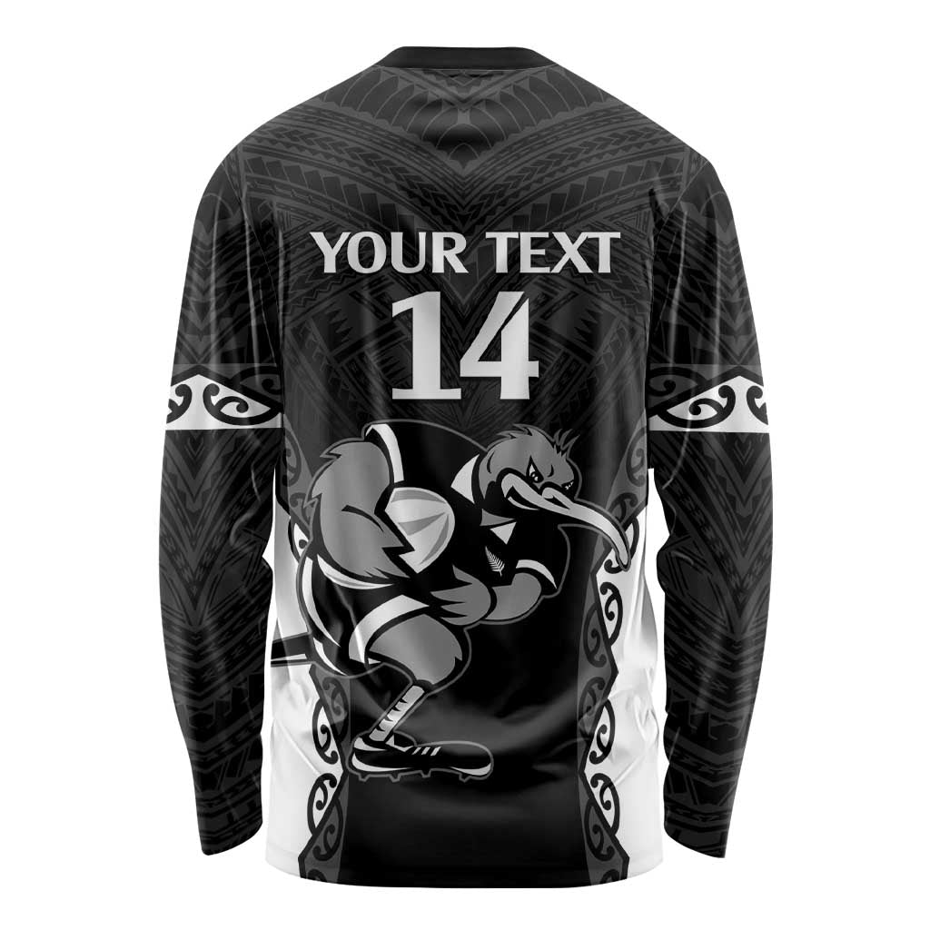 Aotearoa Rugby Custom Long Sleeve Shirt Maori Kiwi - Mascot Style LT14 - Polynesian Pride