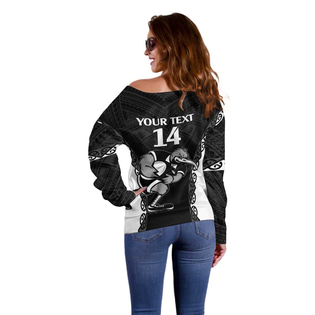 Aotearoa Rugby Custom Off Shoulder Sweater Maori Kiwi - Mascot Style LT14 - Polynesian Pride