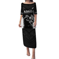 Aotearoa Rugby Custom Puletasi Maori Kiwi - Mascot Style LT14 Long Dress Black - Polynesian Pride