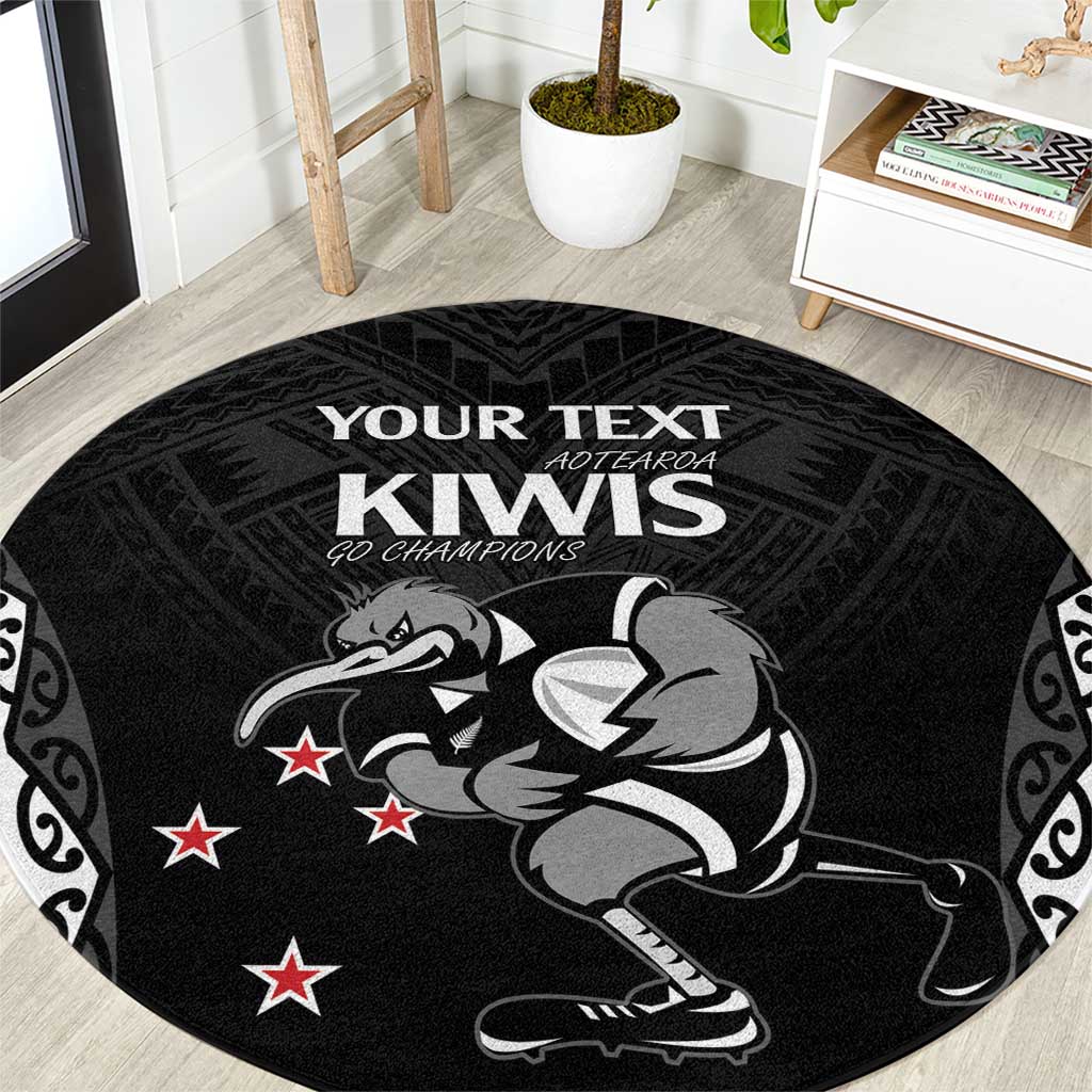 Aotearoa Rugby Custom Round Carpet Maori Kiwi - Mascot Style LT14 Black - Polynesian Pride